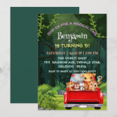 Niedlicher Zoo-Dschungelbaum Traktor Junge Geburts Einladung (Vorne/Hinten)