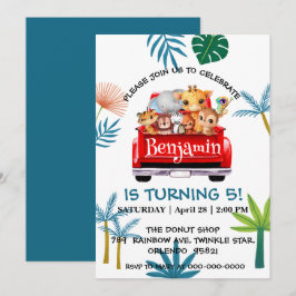 Niedlicher Zoo-Dschungelbaum Traktor Junge Geburts Einladung