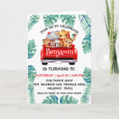 Niedlicher Zoo-Dschungelbaum Traktor Junge Geburts Einladung (Vorderseite)