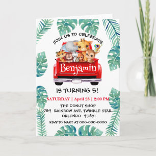 Niedlicher Zoo-Dschungelbaum Traktor Junge Geburts Einladung