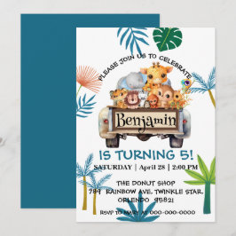 Niedlicher Zoo-Dschungelbaum Traktor Junge Geburts Einladung