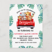 Niedlicher Zoo-Dschungelbaum Traktor Junge Geburts Postkarte (Vorderseite)