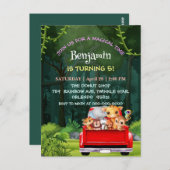 Niedlicher Zoo-Dschungelbaum Traktor Junge Geburts Postkarte (Vorne/Hinten)