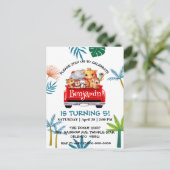 Niedlicher Zoo-Dschungelbaum Traktor Junge Geburts Postkarte (Stehend Vorderseite)