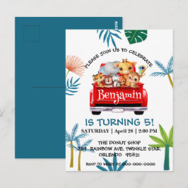 Niedlicher Zoo-Dschungelbaum Traktor Junge Geburts Postkarte