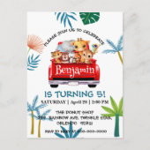 Niedlicher Zoo-Dschungelbaum Traktor Junge Geburts Postkarte (Vorderseite)