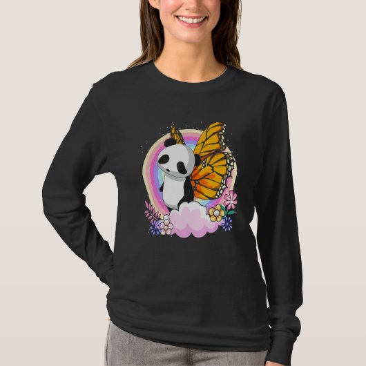 Niedlicher Zootier Fantasy Rainbow Butterfly Panda T-Shirt (Vorderseite)