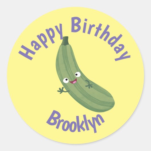 Niedlicher Zucchini-Happini-Cartoon Runder Aufkleber (Vorderseite)