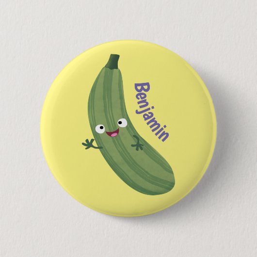 Niedlicher Zucchini-Happy-Cartoon Button (Vorderseite)