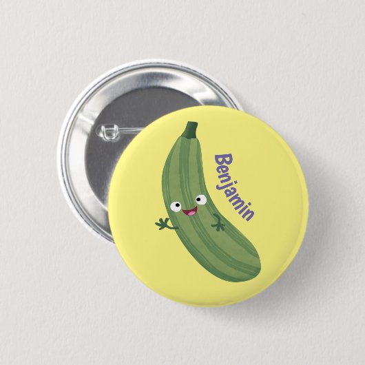 Niedlicher Zucchini-Happy-Cartoon Button (Vorne & Hinten)