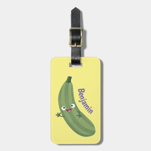Niedlicher Zucchini-Happy-Cartoon Gepäckanhänger (Vorderseite vertikal)