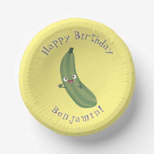 Niedlicher Zucchini-Happy-Cartoon Pappteller (Vorderseite)