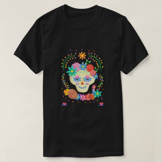 Niedlicher Zucker Skull Día de los Muertos T-Shirt (Design vorne)