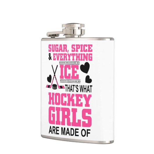 niedlicher Zucker und Gewürzmädchen Eishockey Flachmann (Links)