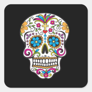 Niedlicher Zuckerhut Tag der Toten Quadratischer Aufkleber