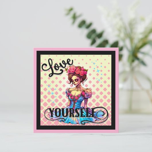 Niedlicher Zuckerschädel Feiertagskarte (Stehend Vorderseite)