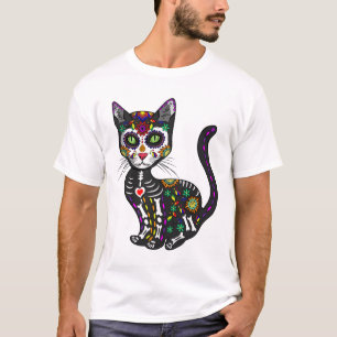 Niedlicher Zuckerschädel mexikanische Katze Hallow T-Shirt
