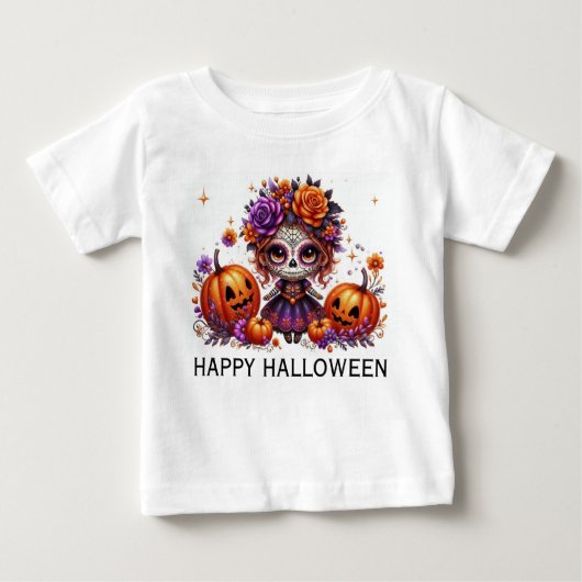 Niedlicher Zuckerschädel mit Jack-O-Laternen und B Baby T-shirt (Vorderseite)