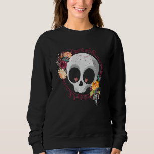 Niedlicher Zuckerschädel mit Rose und Blume Sweatshirt