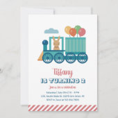 Niedlicher Zug Bunny und Ballon Kindergeburtstag Einladung (Vorderseite)