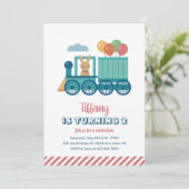 Niedlicher Zug Bunny und Ballon Kindergeburtstag Einladung (Stehend Vorderseite)