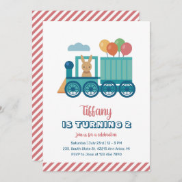 Niedlicher Zug Bunny und Ballon Kindergeburtstag Einladung