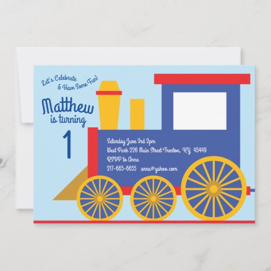 Niedlicher Zug Einladung zum 1. Geburtstag (Vorderseite)