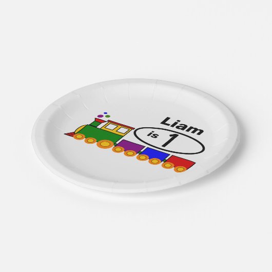 Niedlicher Zugjunge zum 1. Geburtstag Pappteller (Schrägansicht)