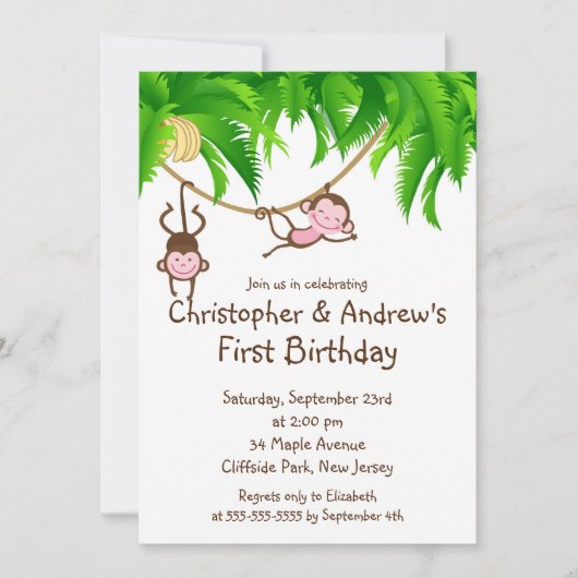 Niedlicher Zwillingsmonster Geburtstagsparty Einla Einladung (Vorderseite)