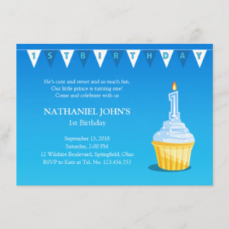 Niedliches 1. Geburtstag Cupcake Party - Baby Boy Einladung