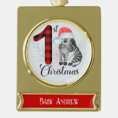 Niedliches 1. Weihnachtsfest Rotes Kariertes Baby Banner-Ornament Gold (Vorderseite)