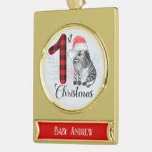 Niedliches 1. Weihnachtsfest Rotes Kariertes Baby  Banner-Ornament Gold (Links)
