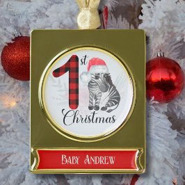 Niedliches 1. Weihnachtsfest Rotes Kariertes Baby  Banner-Ornament Gold