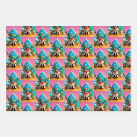 Niedliches 3D-Wrapping-Papier-Flachblatt-Set von 3 Geschenkpapier Set (Vorderseite 2)