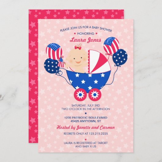 Niedliches 4. Baby-Mädchen-Baby-Dusche Julis der Einladung (Vorne/Hinten)