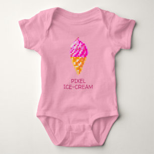 NIEDLICHES 8-BIT PIXEL ART PINK ICE CREAM GEEK BAB BABY STRAMPLER