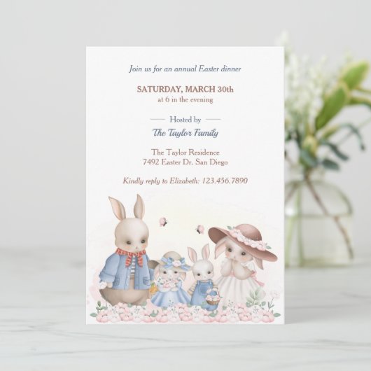 Niedliches Abendessen in der Familie nach Ostern Einladung (Stehend Vorderseite)