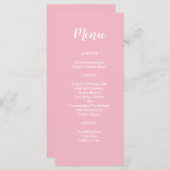 Niedliches Abendessen mit rosa Hochzeit Menükarte (Vorne/Hinten)
