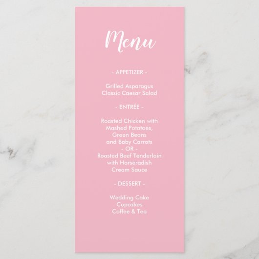 Niedliches Abendessen mit rosa Hochzeit Menükarte (Vorderseite)