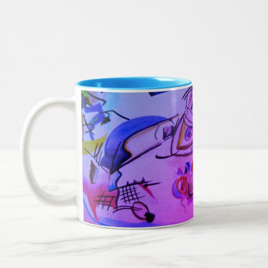 Niedliches Abstraktes Blau Rosa Blau Geometrisch Zweifarbige Tasse (Links)