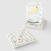 Niedliches Abstraktes Blumenmuster Nahtloses Muste Steinuntersetzer (Seitenansicht)