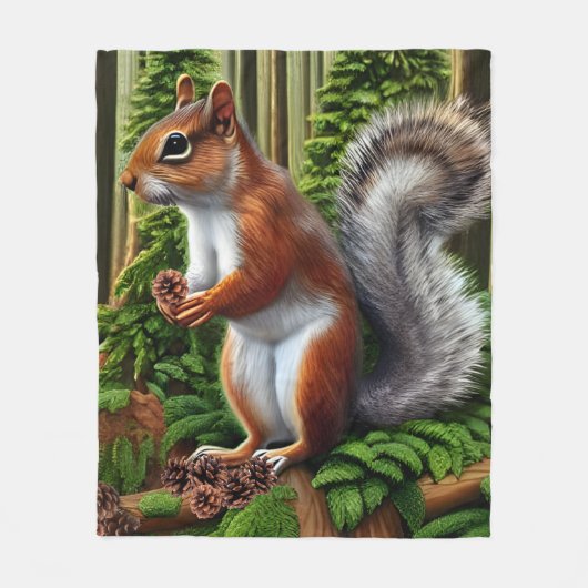 Niedliches Abstraktes Eichhörnchen mit Pinecones Fleecedecke (Vorderseite)