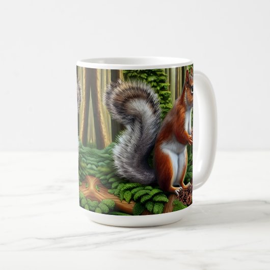 Niedliches Abstraktes Eichhörnchen mit Pinecones Kaffeetasse (VorderseiteRechts)