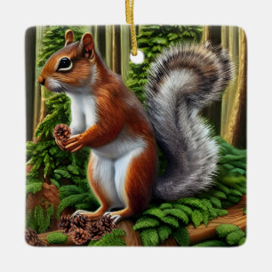 Niedliches Abstraktes Eichhörnchen mit Pinecones Keramikornament