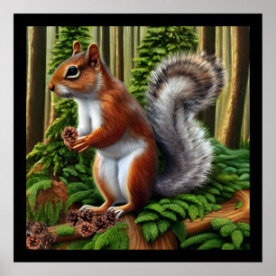 Niedliches Abstraktes Eichhörnchen mit Pinecones Poster