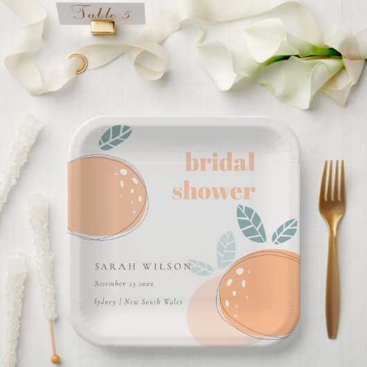 Niedliches Abstraktes Orange Fruchtiges fett Braut Pappteller (Hochzeit)