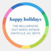 Niedliches Abstraktes Rainbow Holiday Rücksendeadr Runder Aufkleber (Vorderseite)