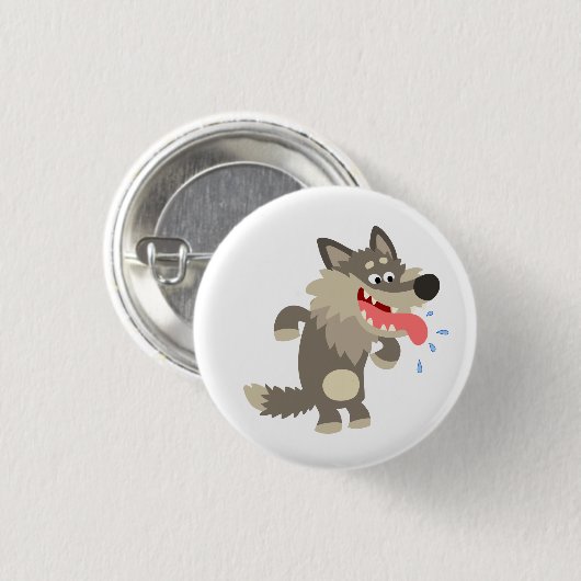 Niedliches Abzeichen "Famated Cartoon Wolf Button" Button (Vorne & Hinten)