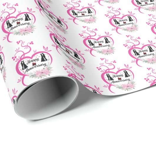 niedliches Add-Name Datum Happy-Jubiläumspaar Geschenkpapier (Rolleneckpunkt)
