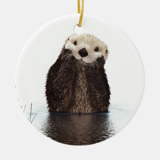 Niedliches Adorable Fluffy Otter Animal Keramik Ornament (Vorne)